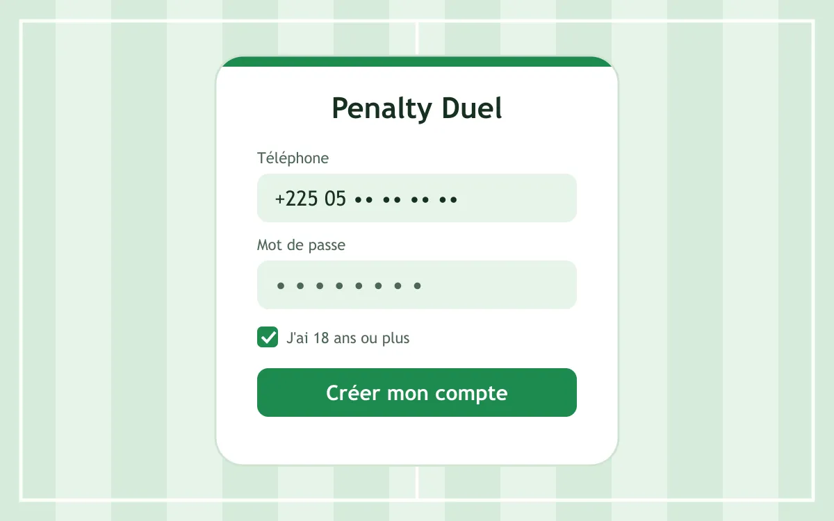 Formulaire d'inscription chez un opérateur pour jouer à Penalty Duel en Côte d'Ivoire